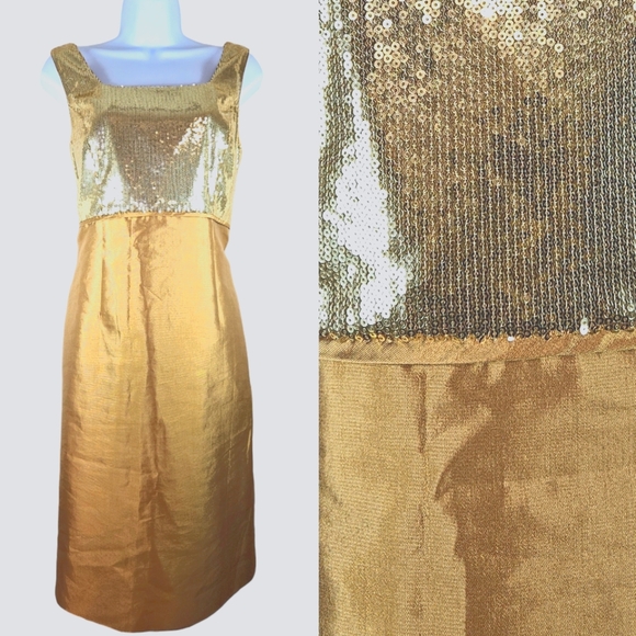 Talbots Dresses & Skirts - NWOT Talbots gold bronze sequined silk shift dress Womens 12